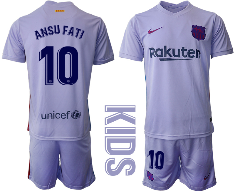 Youth 2021-2022 Club Barcelona away purple #10 Soccer Jersey->youth soccer jersey->Youth Jersey
